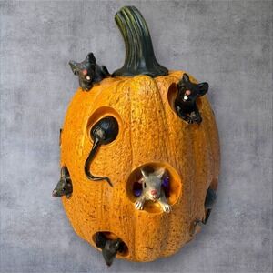 Halloween Light Up Pumpkin Mouse House Resin Tabletop Decor Battery Operated